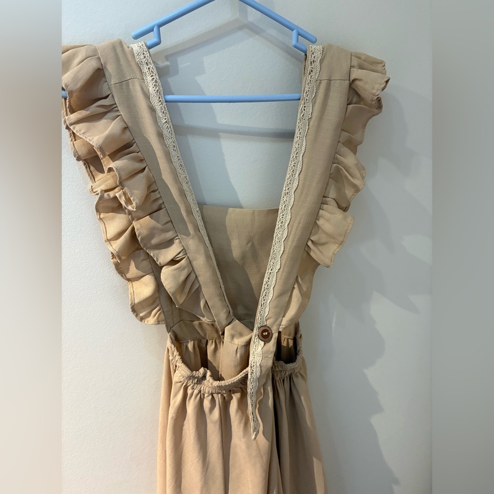 Handmade Elegant Tan Ruffle Dress - Picture 4 of 6